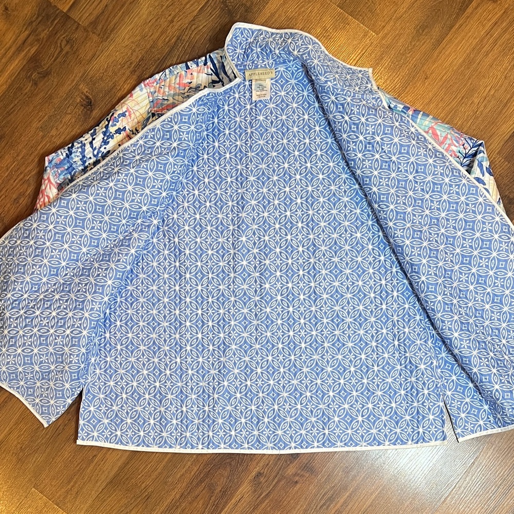 Appleseed's Blue and Pink Floral Reversible Quilted Jacket - Picture 6 of 10